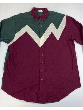 Vintage Mo Betta Sevens Men L Colorblock Western Shirt Made in USA Maroon Green